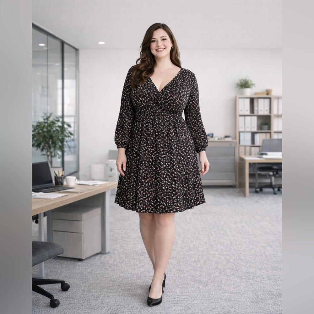 Torrid Black Floral V-Neck Empire Waist Dress Size 18 Plus Size